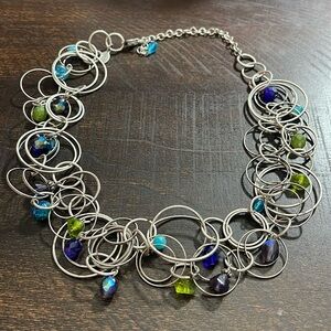 🧡3/$15 EUC CHICO'S Silver Multi-Color Hoops Necklace